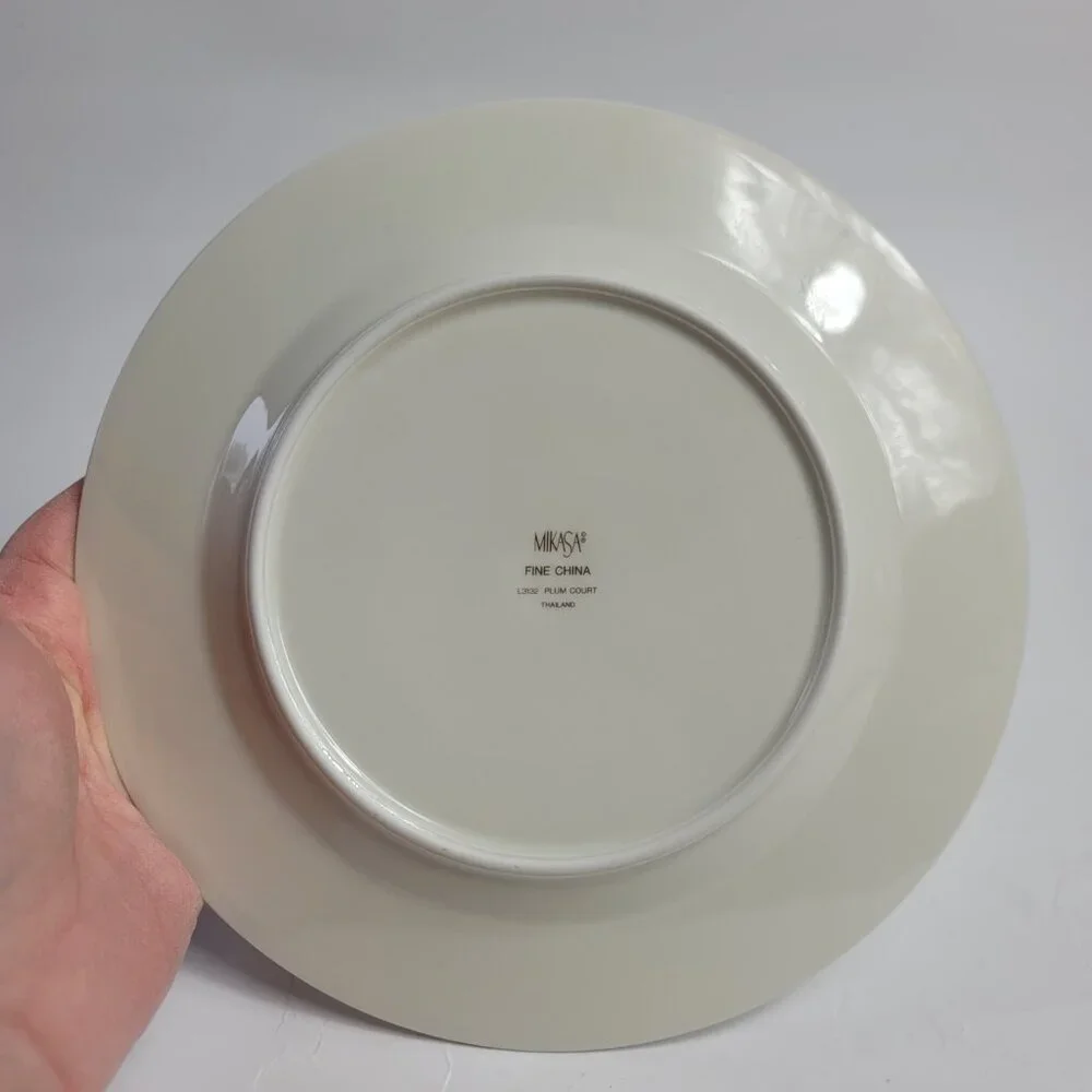 TWO Mikasa Plum Court L3132 Salad Plates White with Purple Plums & Green Leaves